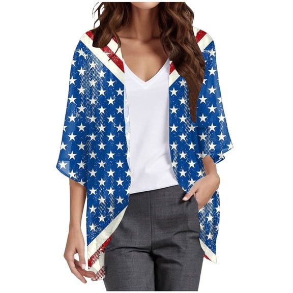 TTUHYWXI Womens Kimonos for Summer Plus Size Lightweight 3/4 Sleeve Cardigan Vacation Cover Ups Open Front Chiffon Beach Cardigan (Sky Blue, XL)