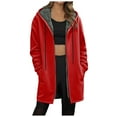 thumbnail image 1 of TTUHYWXI Womens Long Hoodies Zip Up Hoodie Fall Winter Fleece Jackets Soft Sherpa Tunic Sweatshirts Warm Long Coats (Red, 3XL), 1 of 5