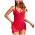thumbnail image 1 of TTUHYWXI Womens One Piece Swimsuit Slimming Tummy Control Bathing Suit Mesh Cutout Swim Dress (Red, L), 1 of 9