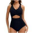 thumbnail image 1 of TTUHYWXI Womens One Piece Swimsuits Push Up Tummy Control Bathing Suit Cutout Ruched Slimming Swim Suits 2026 (Black, L), 1 of 5