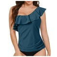thumbnail image 1 of TTUHYWXI Womens One Shoulder Tankini Tops Ruffle Swim Tops Strapless Bathing Suit Tops No Bottoms,AG S, 1 of 6