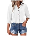 thumbnail image 1 of TTUHYWXI Womens Oversized Button Down Blouse Top Collared Long Sleeve Gauze Shirts (White, S), 1 of 9
