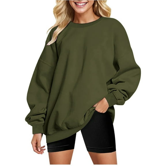 TTUHYWXI Womens Oversized Sweatshirts Hoodies Crewneck Shirts Fall Outfits Teen Girls Y2k Winter Clothes (Army Green, M)