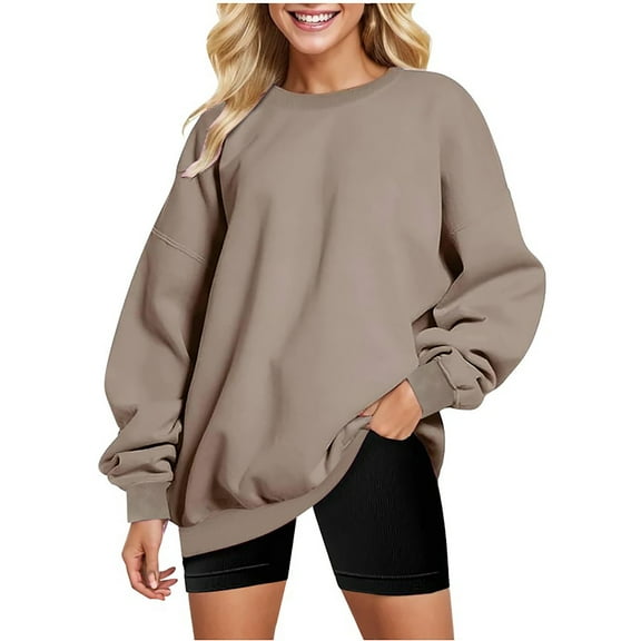 TTUHYWXI Womens Oversized Sweatshirts Hoodies Crewneck Shirts Fall Outfits Teen Girls Y2k Winter Clothes (Khaki, XL)