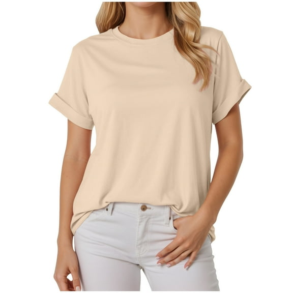 TTUHYWXI Womens Oversized T Shirts Crewneck Short Sleeve Summer Athletic Tees Shirt Loose Fit Y2K Tops (Beige, XXL)