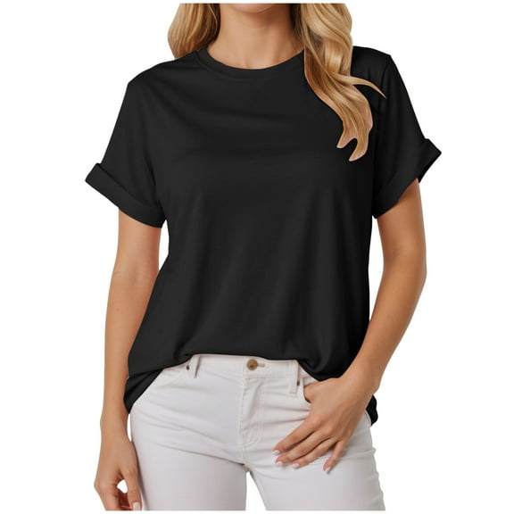 TTUHYWXI Womens Oversized T Shirts Crewneck Short Sleeve Summer Athletic Tees Shirt Loose Fit Y2K Tops (Black, M)