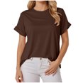 thumbnail image 1 of TTUHYWXI Womens Oversized T Shirts Crewneck Short Sleeve Summer Athletic Tees Shirt Loose Fit Y2K Tops (Brown, L), 1 of 7