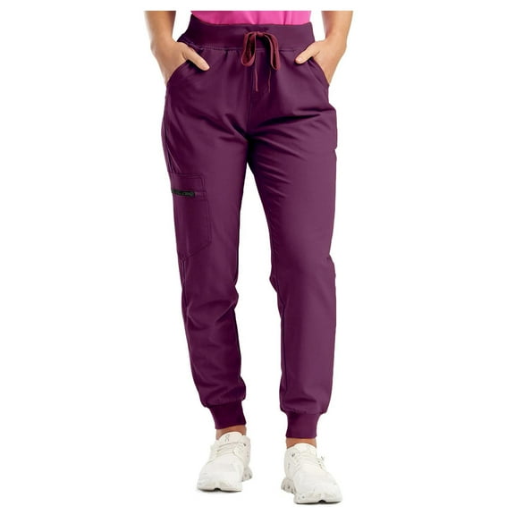 TTUHYWXI Womens Scrub Pants - Soft Stretch Yoga Style with Pockets, Slim Drawstring Jogger Scrubs (Dark Purple, XL)