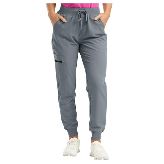 TTUHYWXI Womens Scrub Pants - Soft Stretch Yoga Style with Pockets, Slim Drawstring Jogger Scrubs (Grey, S)