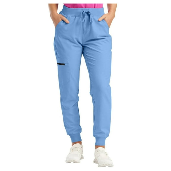 TTUHYWXI Womens Scrub Pants - Soft Stretch Yoga Style with Pockets, Slim Drawstring Jogger Scrubs (Sky Blue, L)