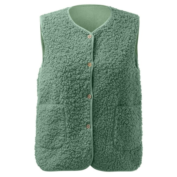 TTUHYWXI Womens Sherpa Vest Casual Warm Fuzzy Faux Shearling Vest Sleeveless Fleece Jacket Pockets Teddy Coat Gilet for Winter (Green, M)