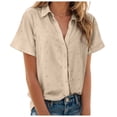 thumbnail image 1 of TTUHYWXI Womens Short Sleeve Shirts V Neck Collared Button Down Shirt Tops with Pockets (Beige, XL), 1 of 9