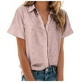 thumbnail image 1 of TTUHYWXI Womens Short Sleeve Shirts V Neck Collared Button Down Shirt Tops with Pockets (Hot Pink, XXL), 1 of 5