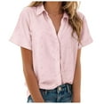 thumbnail image 1 of TTUHYWXI Womens Short Sleeve Shirts V Neck Collared Button Down Shirt Tops with Pockets (Pink, XXL), 1 of 9