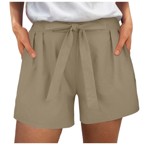 TTUHYWXI Womens Shorts Casual Drawstring Elastic High Waisted Linen Shorts Summer Comfy Beach Vacation Outfits (Coffee, XXL)