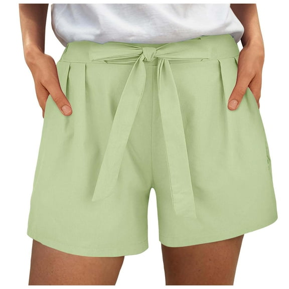 TTUHYWXI Womens Shorts Casual Drawstring Elastic High Waisted Linen Shorts Summer Comfy Beach Vacation Outfits (Light Green, M)