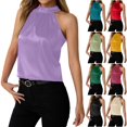 thumbnail image 1 of TTUHYWXI Womens Silk Satin Halter Tops Casual Sleeveless Keyhole Mock Neck Tank Top Summer Sexy Curved Hem Dressy Blouse Shirt (Light Green, XL), 1 of 9