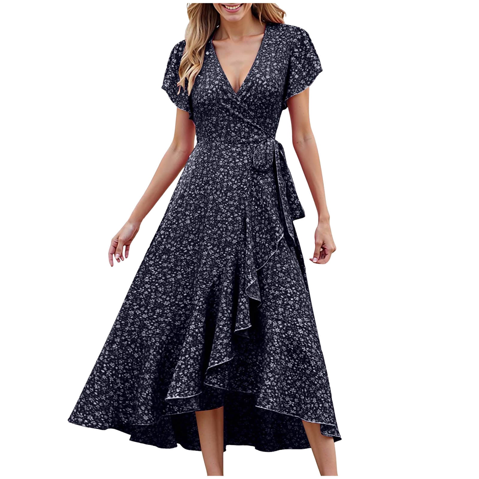 navy blue floral high low dress Floral Print Navy Blue Floral High Low Dress Navy Floral Printed High Low  Organza Halter Dress