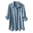 thumbnail image 1 of TTUHYWXI Womens Soft Cotton Weave Shirt Long Sleeve Tops Casual Blouse with Open Chest Pockets (Blue, XL), 1 of 6