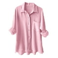 thumbnail image 1 of TTUHYWXI Womens Soft Cotton Weave Shirt Long Sleeve Tops Casual Blouse with Open Chest Pockets (Pink, XL), 1 of 6