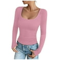 thumbnail image 1 of TTUHYWXI Womens Summer Short Sleeve Tops Square Neck Ribbed Slim Fitted Shirts Casual Tee Tshirt (Pink, L), 1 of 6