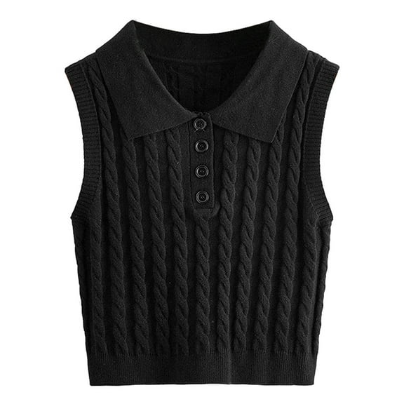 TTUHYWXI Womens Sweater Vest Sleeveless Golf Shirts Cable Knit Polo Sweater Tops Slim Fit Casual Vest (Black, M)