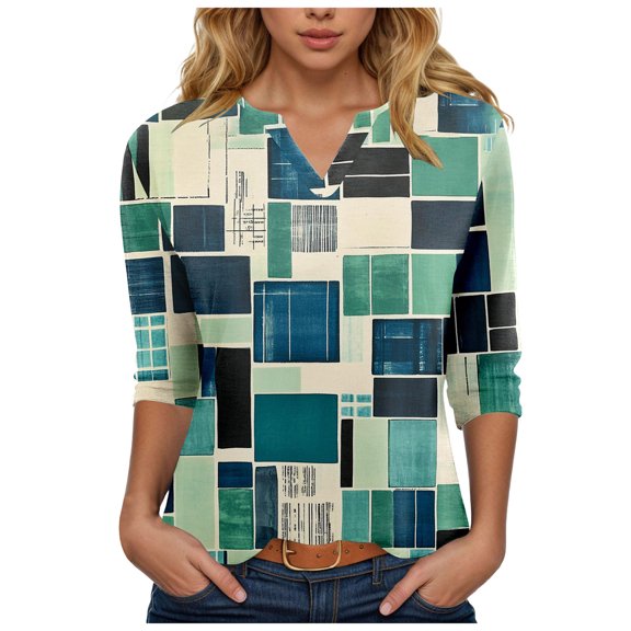 TTUHYWXI Womens Tops 3/4 Sleeve Summer Solid Plain Travel Cute Tops Vneck Slim Fit Half Sleeve Tshirts Shirts Spring Blouse (Mint Green, XXL)