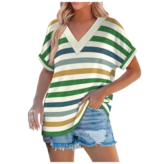 TTUHYWXI Womens Tops Cap Sleeve T Shirts V Neck Basic Tees Tops Lightweight Casual Summer Fashion Trendy Outfits Clothes (Green, XXL)