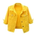 thumbnail image 1 of TTUHYWXI Womens Trendy Cropped Sleeve Lightweight Light Wash Summer Plus Size Denim Jacket Fashionable Casual Outerwear with (Yellow, L), 1 of 3