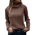 thumbnail image 1 of TTUHYWXI Womens' Turtleneck Long Sleeve Cable Knit Sweaters (Brown, XL), 1 of 5