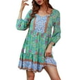 thumbnail image 1 of TTUHYWXI Womens V Neck Bohemian Floral Midi Dress Button-Down Front Detachable Belt Casual Flowy Vacation Summer Dresses (Green, L), 1 of 5