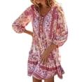 thumbnail image 1 of TTUHYWXI Womens V Neck Bohemian Floral Midi Dress Button-Down Front Detachable Belt Casual Flowy Vacation Summer Dresses (Red, L), 1 of 5