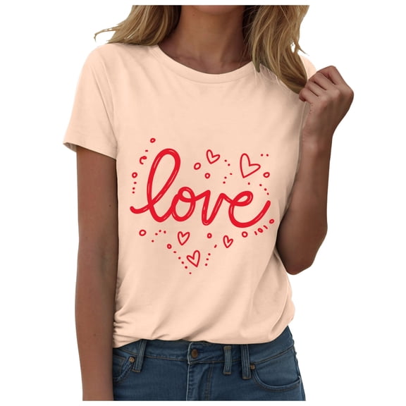 TTUHYWXI Womens Valentines Tshirt Cute Love Heart Graphic Tee Crew Neck Causal Short Sleeves Tops (Light Yellow, 3XL)