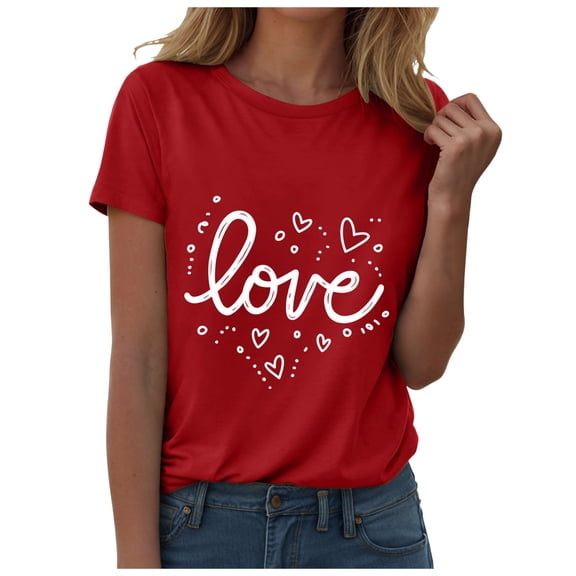 TTUHYWXI Womens Valentines Tshirt Cute Love Heart Graphic Tee Crew Neck Causal Short Sleeves Tops (Red, S)