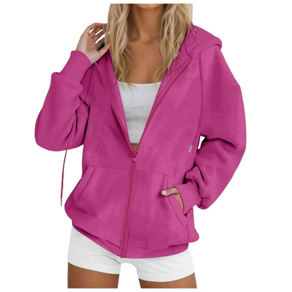 TTUHYWXI Womens Zip Up Hoodies 2025 Fall Winter Trendy Long Sleeve Hooded Sweatshirts Long Sleeve Comfy Casual Y2k Jacket (Hot Pink, XXL)