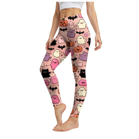 TTUHYWXI Workout Halloween Leggings Stretch Yoga Pants Plus Size for Women XS-3XL Lifting Leggings Full Length Tights (Pink, L)