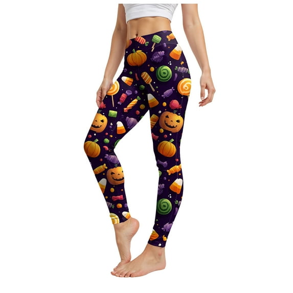 TTUHYWXI Workout Halloween Leggings Stretch Yoga Pants Plus Size for Women XS-3XL Butt Lifting Leggings Full Length Tights (Yellow, M)
