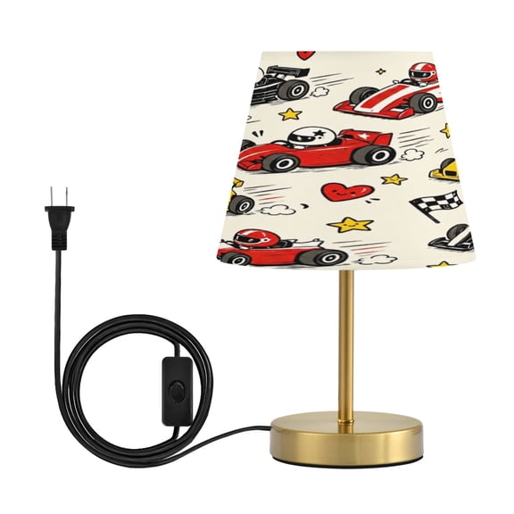 TTYFWHD Antique Brass Base Small Desk Lamp with Dimmable LED Bulb Cute Cartoon Race Cars Pattern Plug-in Accent Lamp for Bedroom Living Room Office Decor