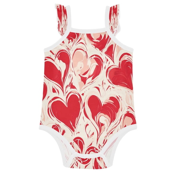 TTYFWHD Infant Toddler Baby Girl Romper Abstract Red Hearts Ruffle Sleeveless Cotton Summer One Piece Bodysuit 3-24M