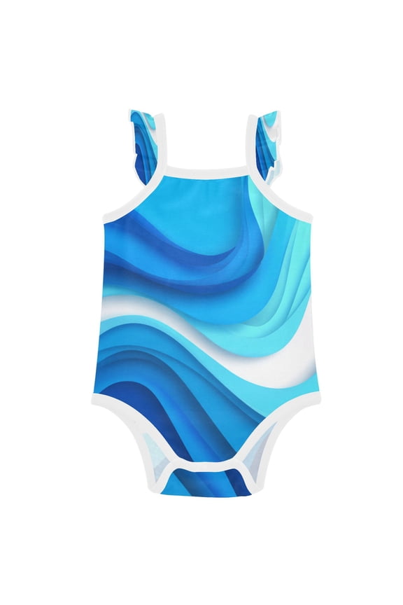 Infant Toddler Baby Girl Romper Abstract Water Waves Ruffle Sleeveless Cotton Summer One Piece Bodysuit 3-24M