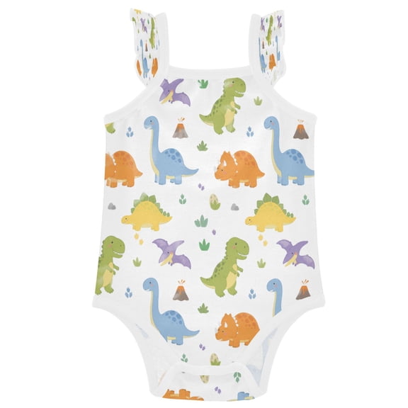 TTYFWHD Infant Toddler Baby Girl Romper Adorable Dinosaur Nursery Ruffle Sleeveless Cotton Summer One Piece Bodysuit 3-24M