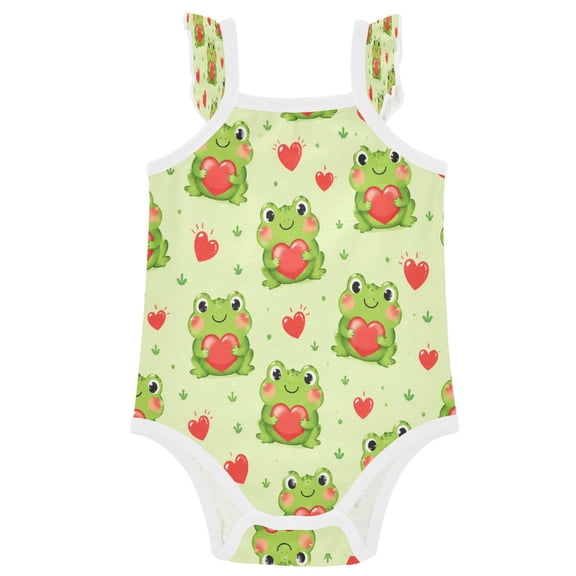 TTYFWHD Infant Toddler Baby Girl Romper Adorable Frog Hearts Design Ruffle Sleeveless Cotton Summer One Piece Bodysuit 3-24M