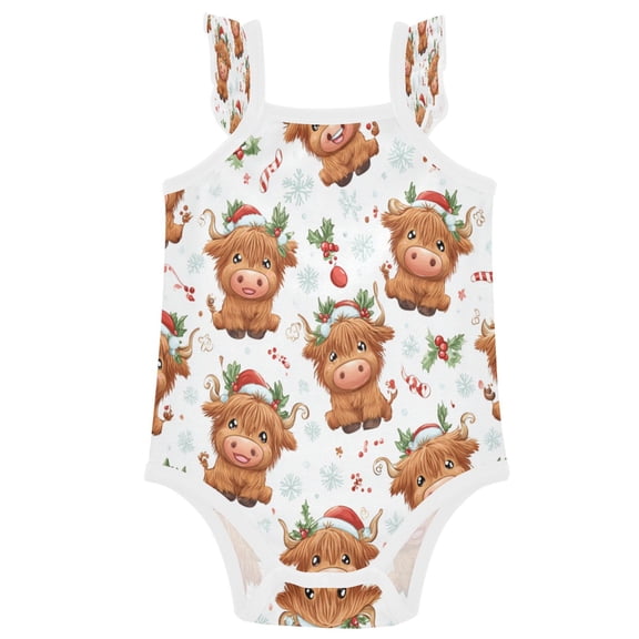 TTYFWHD Infant Toddler Baby Girl Romper Adorable Yaks at Christmas Ruffle Sleeveless Cotton Summer One Piece Bodysuit 3-24M