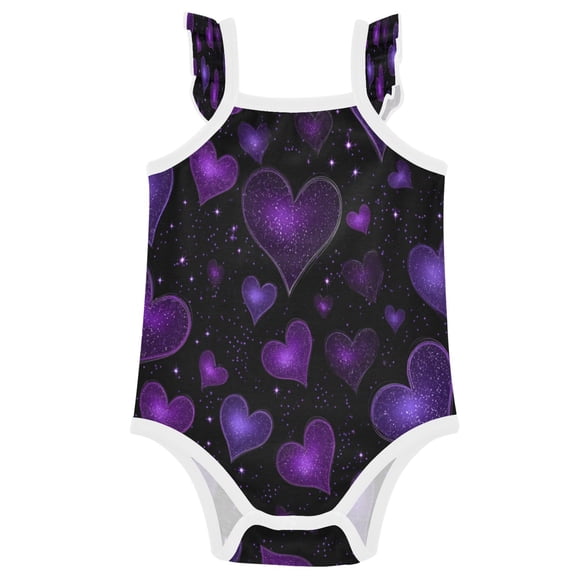 TTYFWHD Infant Toddler Baby Girl Romper Amethyst Diamond Hearts Ruffle Sleeveless Cotton Summer One Piece Bodysuit 3-24M