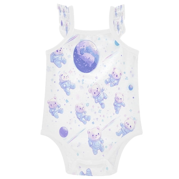 TTYFWHD Infant Toddler Baby Girl Romper Bear Astronauts Ruffle Sleeveless Cotton Summer One Piece Bodysuit 3-24M