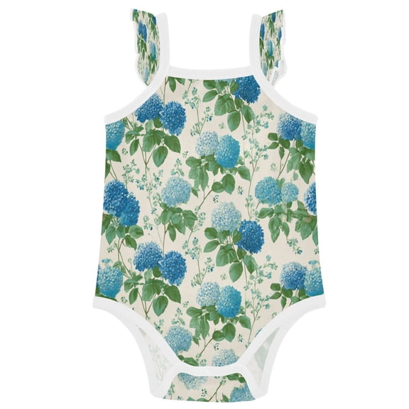 TTYFWHD Infant Toddler Baby Girl Romper Blue Hydrangea Pattern Ruffle Sleeveless Cotton Summer One Piece Bodysuit 3-24M