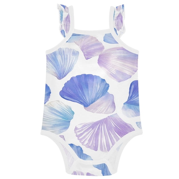 TTYFWHD Infant Toddler Baby Girl Romper Blue-pink Shell Pattern Ruffle Sleeveless Cotton Summer One Piece Bodysuit 3-24M