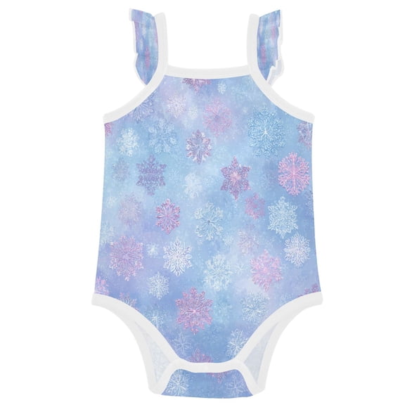 TTYFWHD Infant Toddler Baby Girl Romper Blue-pink Snowflakes Pattern Ruffle Sleeveless Cotton Summer One Piece Bodysuit 3-24M