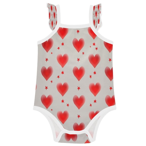 TTYFWHD Infant Toddler Baby Girl Romper Blush Red Love Design Ruffle Sleeveless Cotton Summer One Piece Bodysuit 3-24M