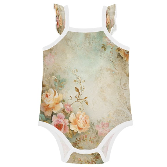 TTYFWHD Infant Toddler Baby Girl Romper Blush Rose Antiquity Ruffle Sleeveless Cotton Summer One Piece Bodysuit 3-24M